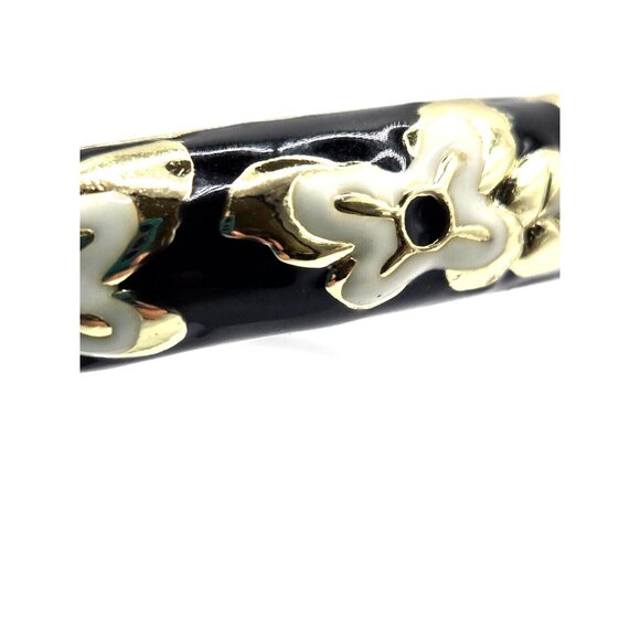 Jiu Long Xing Vintage Enamel Butterfly Black & White Cloissonet Clamper Bracelet - Picture 6 of 7